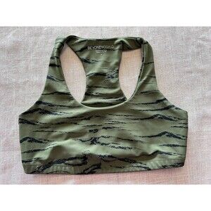 Beyond Yoga Racerback Ready Sports Bra Olive Wood Jacquard Athletic Top Large